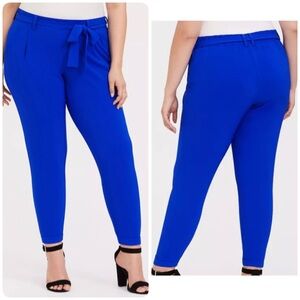 Torrid Sz 2 Vibrant Electric Blue Crepe Tie Front Ankle Tapered Pants stretch